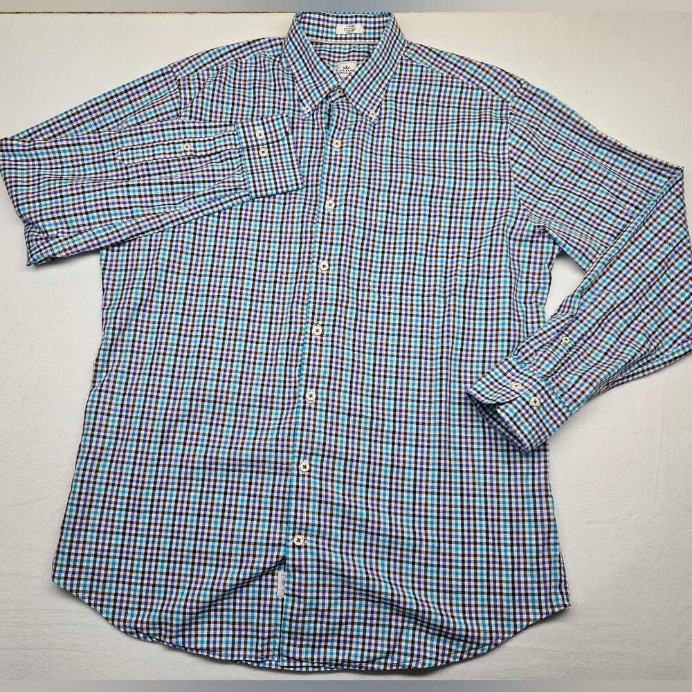 Peter Millar Crown Sport Gingham Check Long‎ Sleeve Button Down Shirt - Picture 2 of 6
